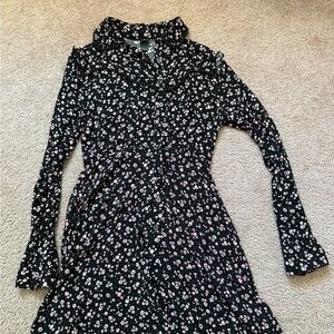 Black Floral collared Button-Up Dress